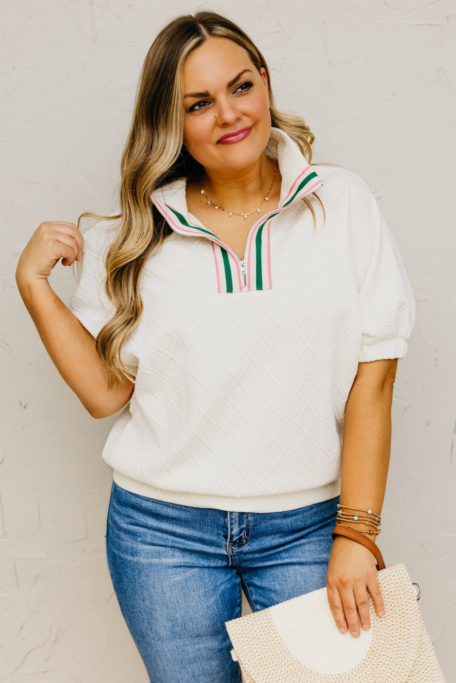 The Aleah Quarter Zip Quilted Top
