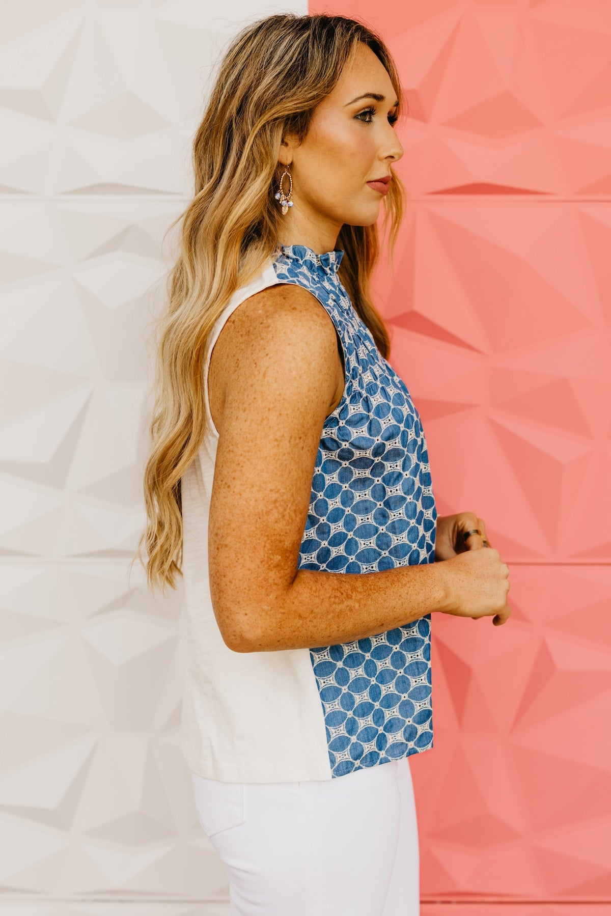 The Catelaya Eyelet Mix Media Top