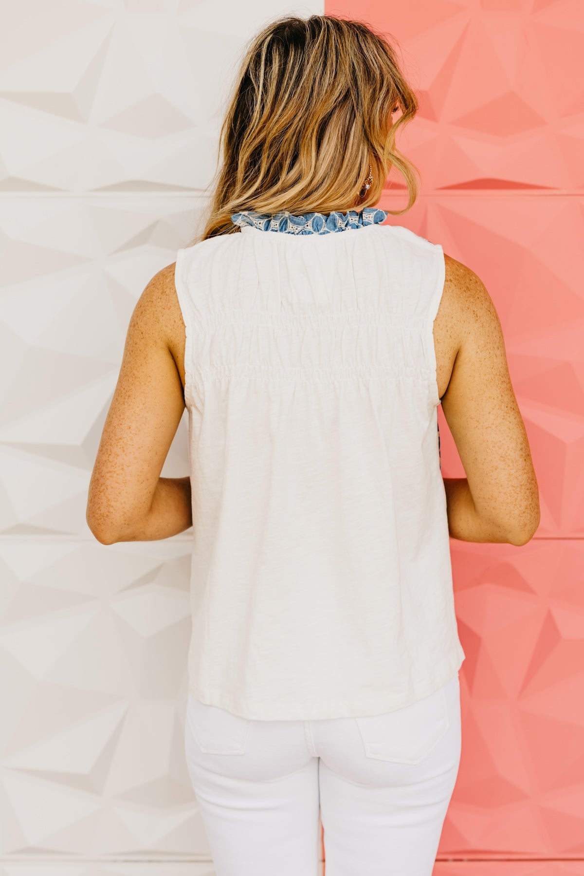 The Catelaya Eyelet Mix Media Top