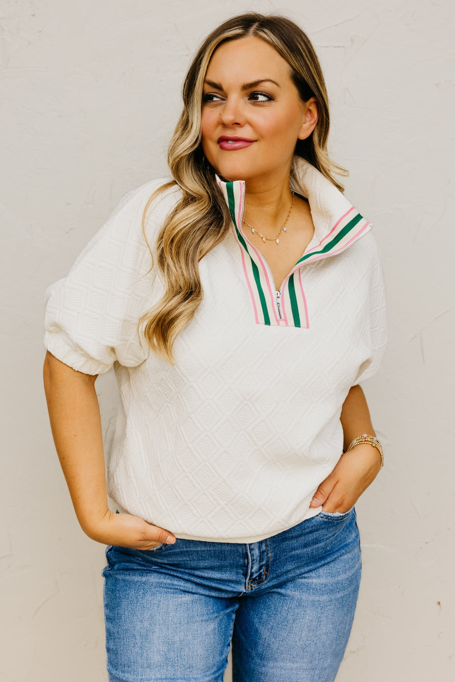The Aleah Quarter Zip Quilted Top