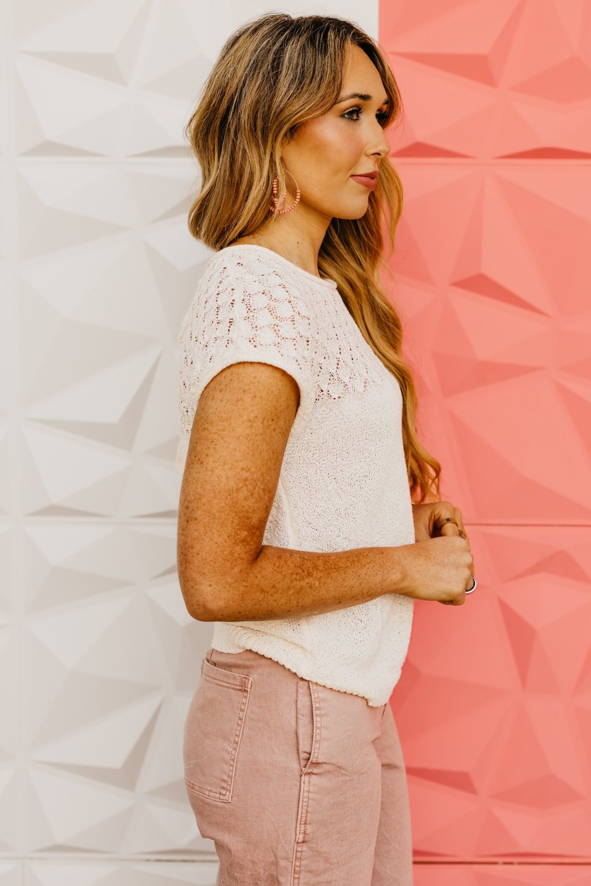 The Hayden Eyelet Yoke Knit Top