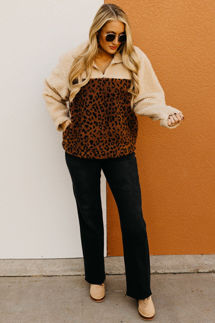 Lush | The Lara Animal Print Quarter Zip Sweater  - FINAL SALE