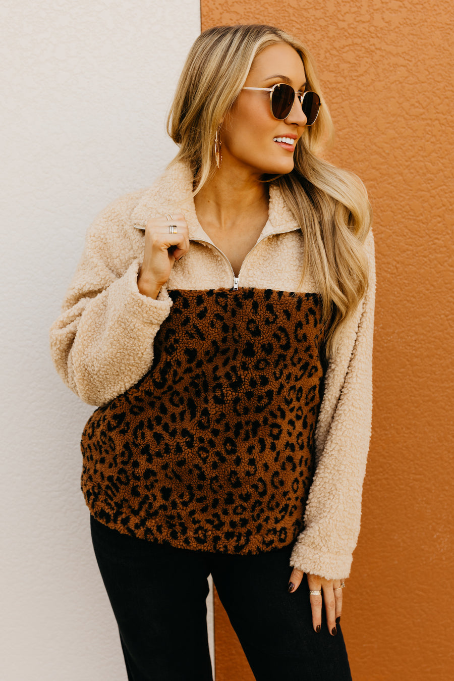 Lush | The Lara Animal Print Quarter Zip Sweater  - FINAL SALE