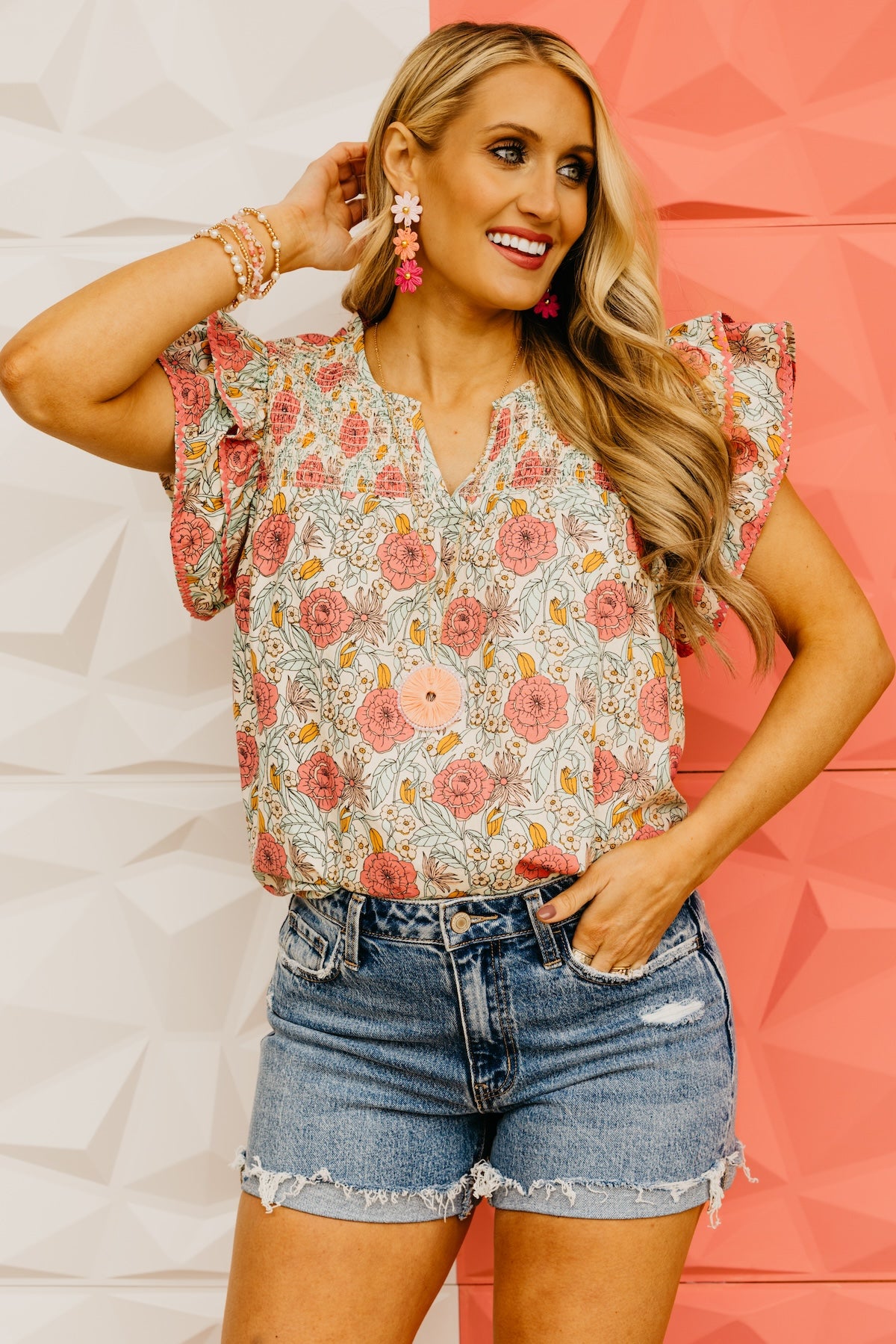 The Evelynn Floral Ruffle Sleeve Top