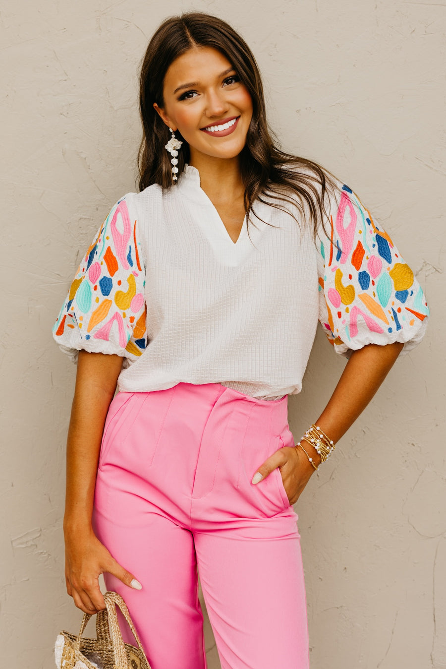 The Keith Embroidered Puff Sleeve Top