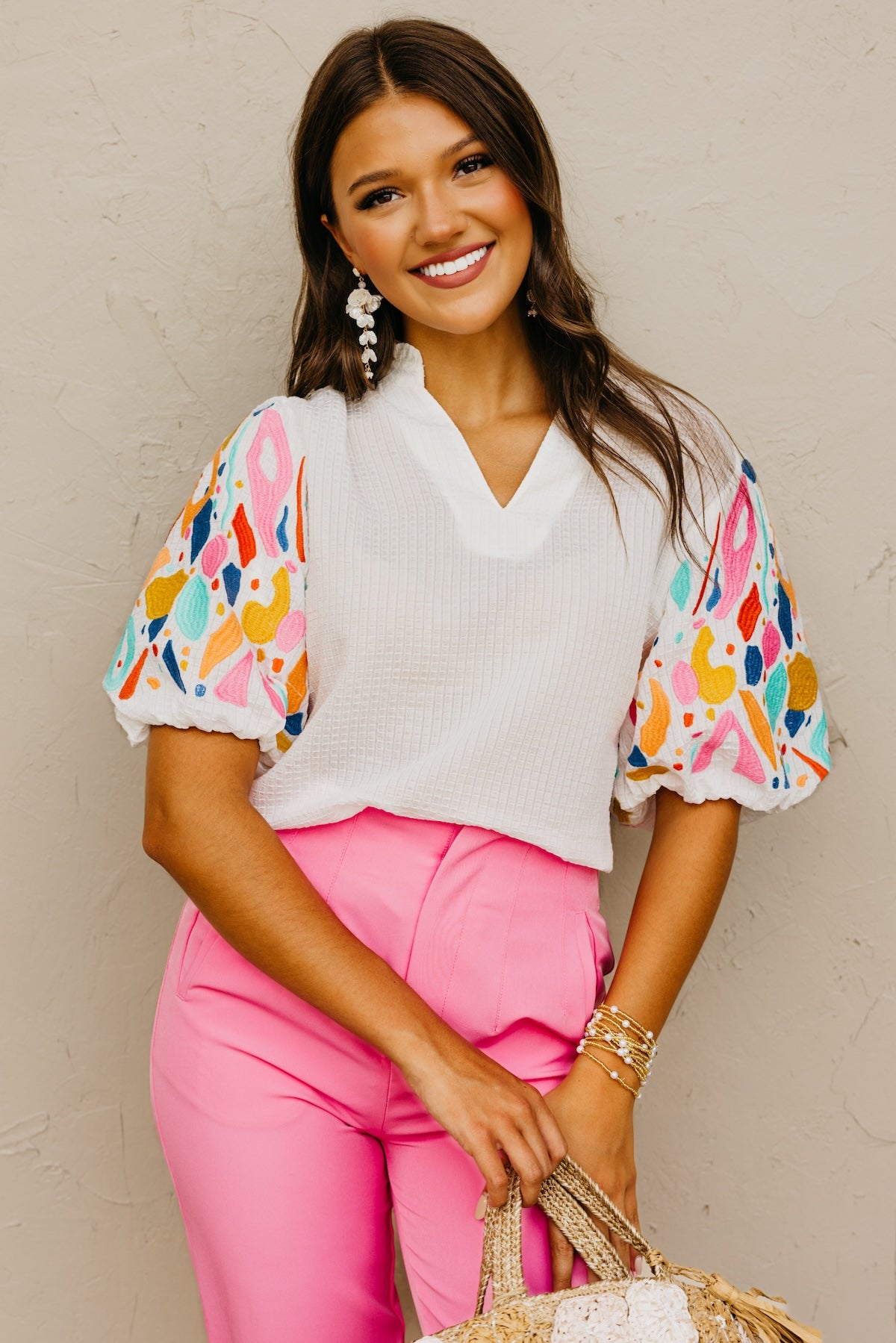The Keith Embroidered Puff Sleeve Top