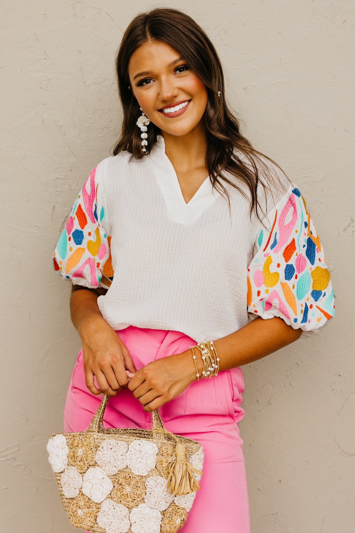 The Keith Embroidered Puff Sleeve Top
