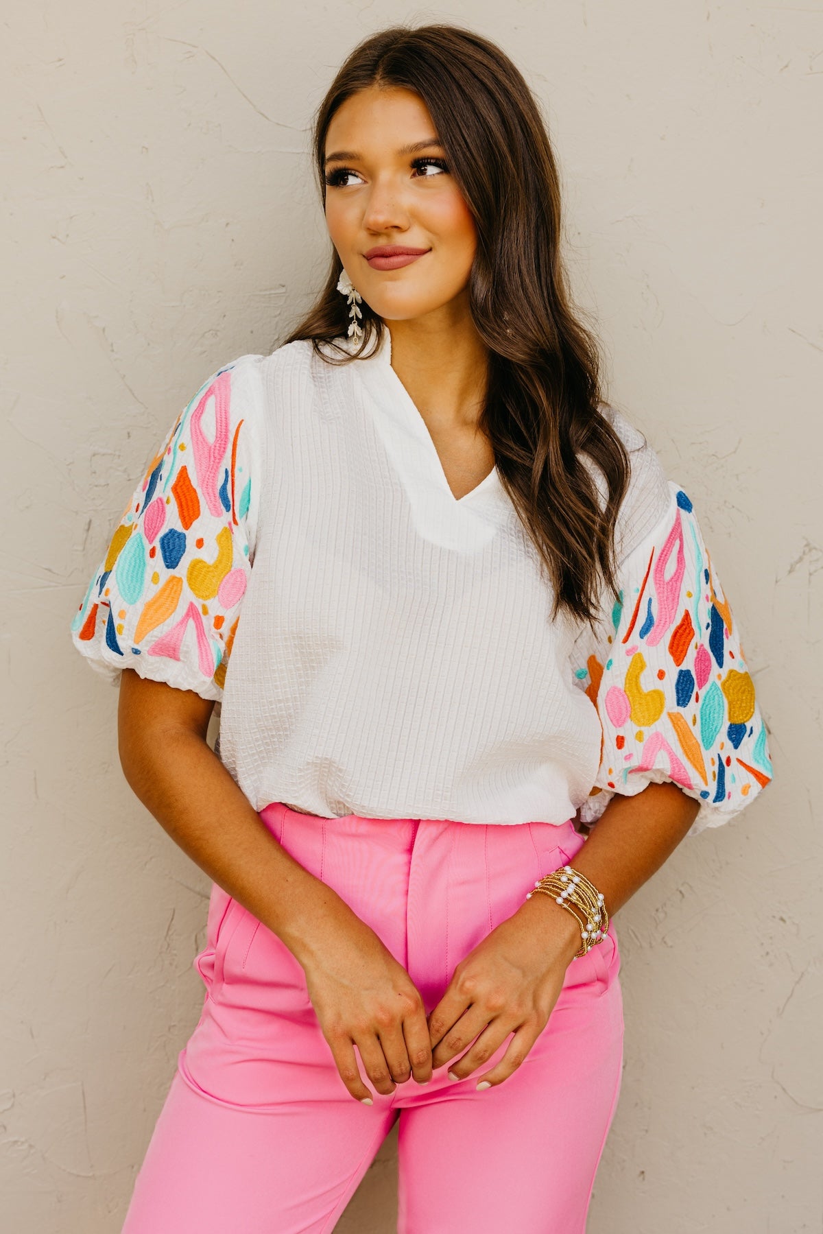 The Keith Embroidered Puff Sleeve Top