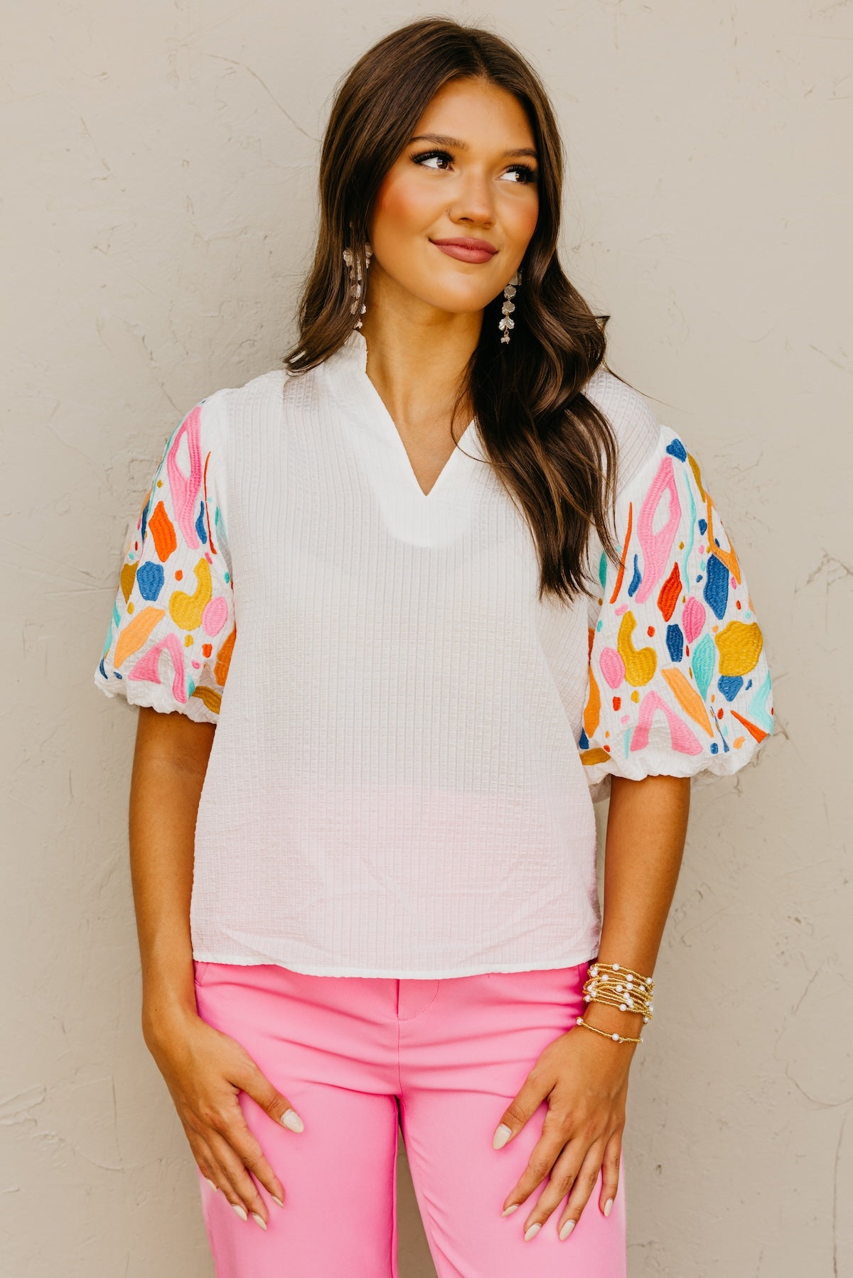 The Keith Embroidered Puff Sleeve Top
