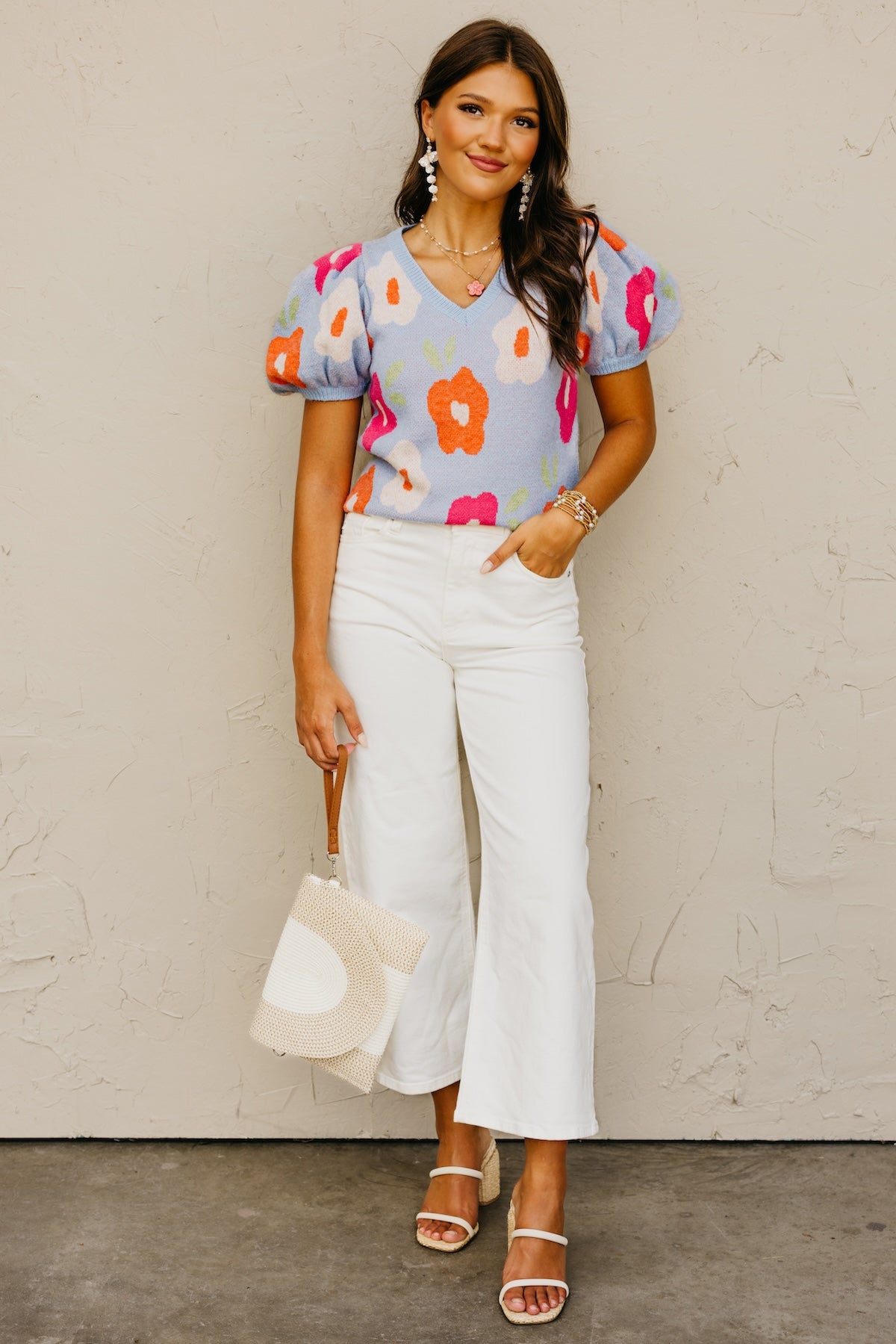 The Gracelyn Floral Puff Sleeve Sweater Top