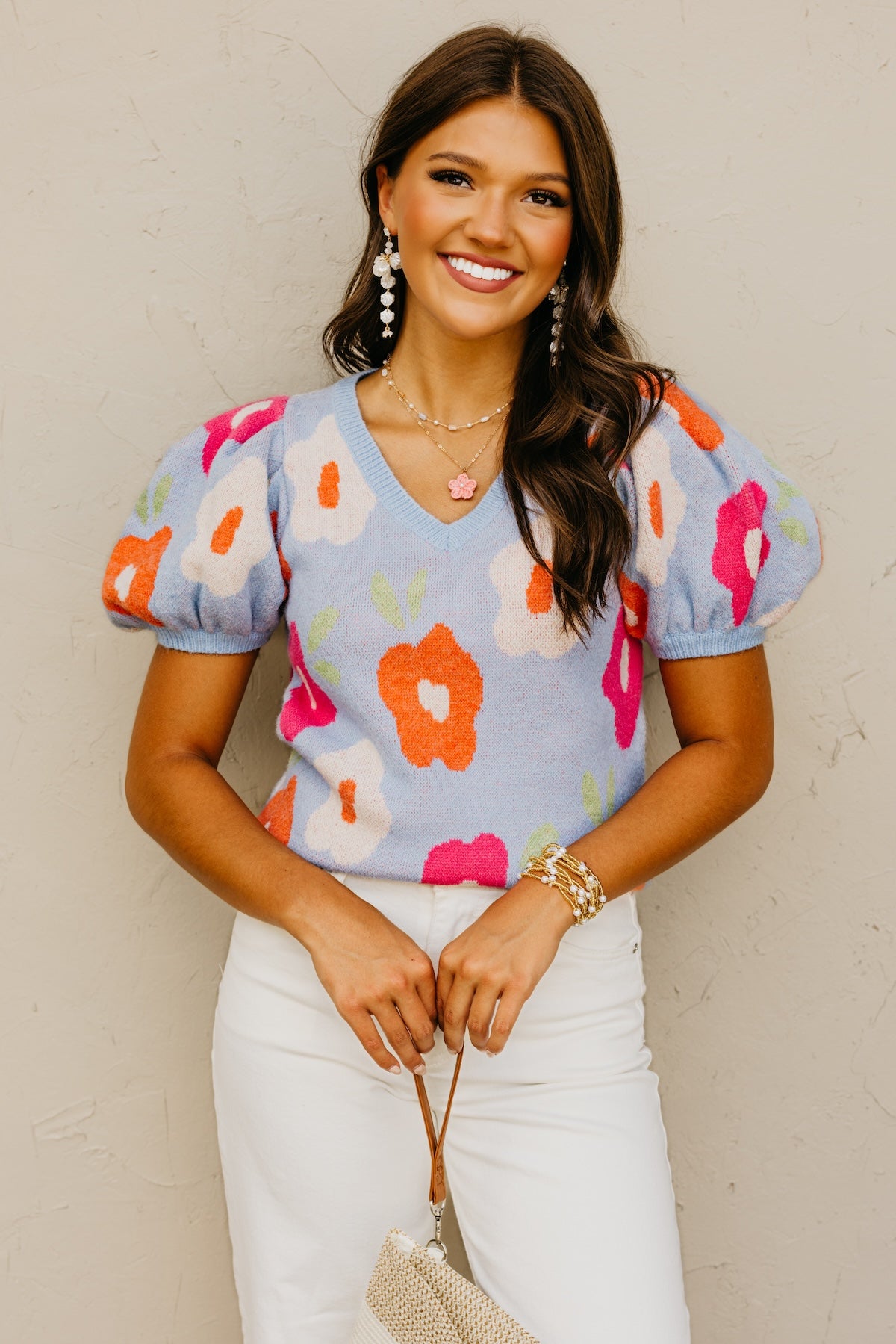 The Gracelyn Floral Puff Sleeve Sweater Top