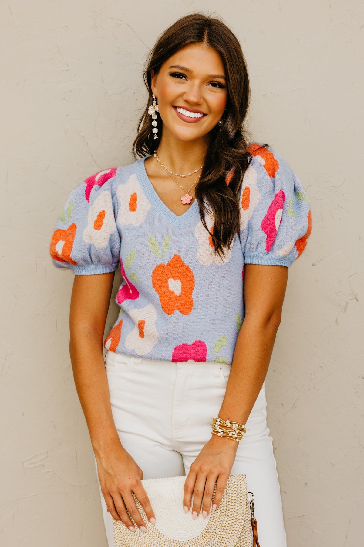 The Gracelyn Floral Puff Sleeve Sweater Top