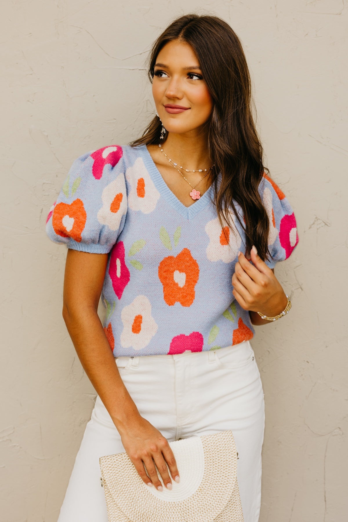 The Gracelyn Floral Puff Sleeve Sweater Top
