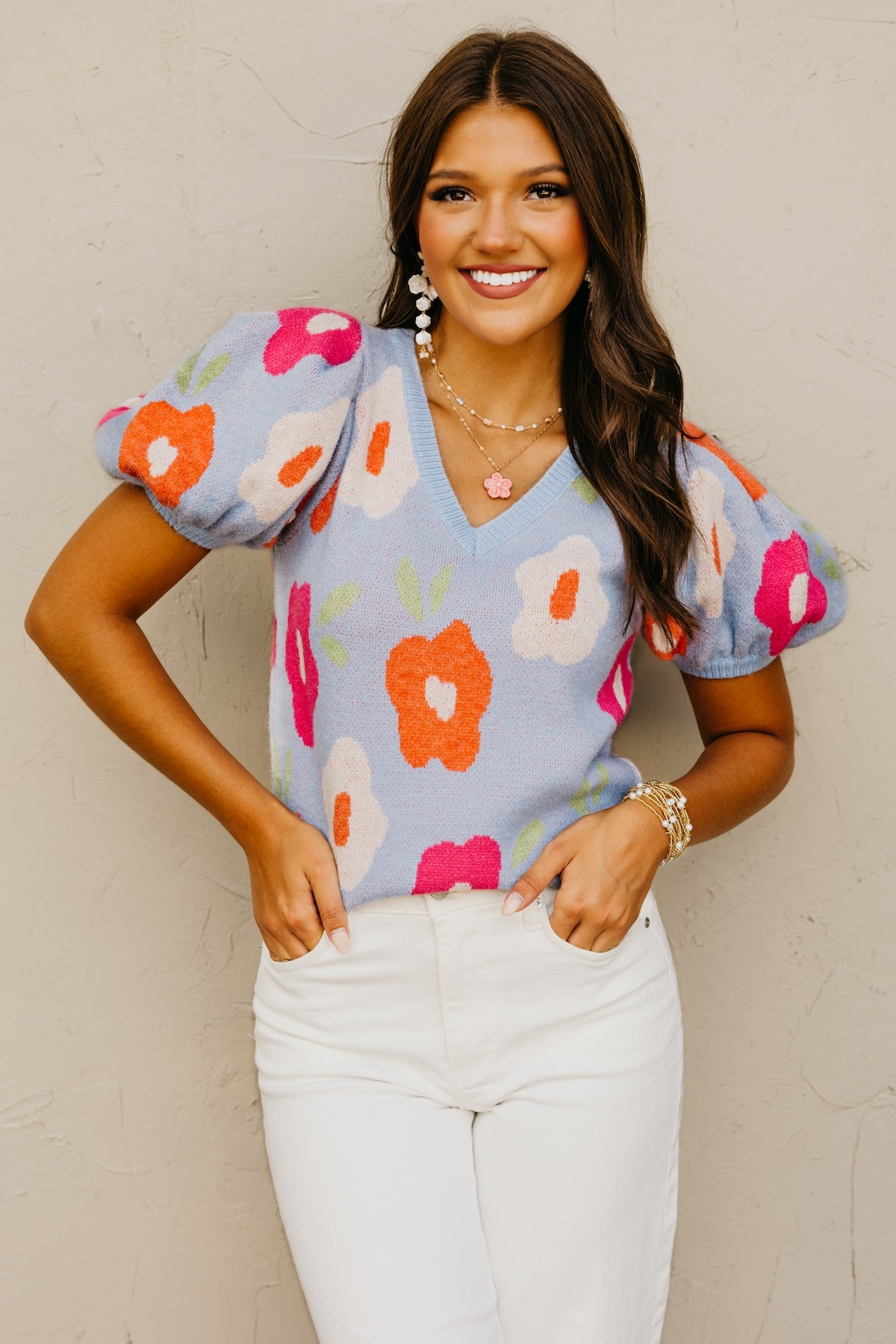 The Gracelyn Floral Puff Sleeve Sweater Top