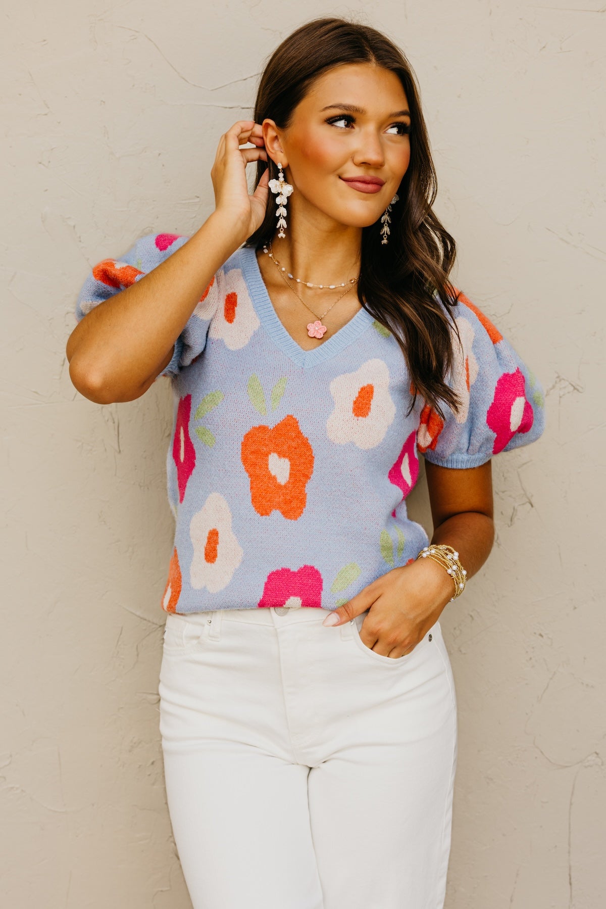 The Gracelyn Floral Puff Sleeve Sweater Top