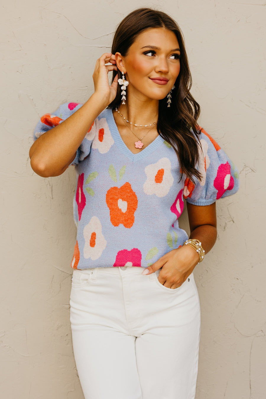 The Gracelyn Floral Puff Sleeve Sweater Top