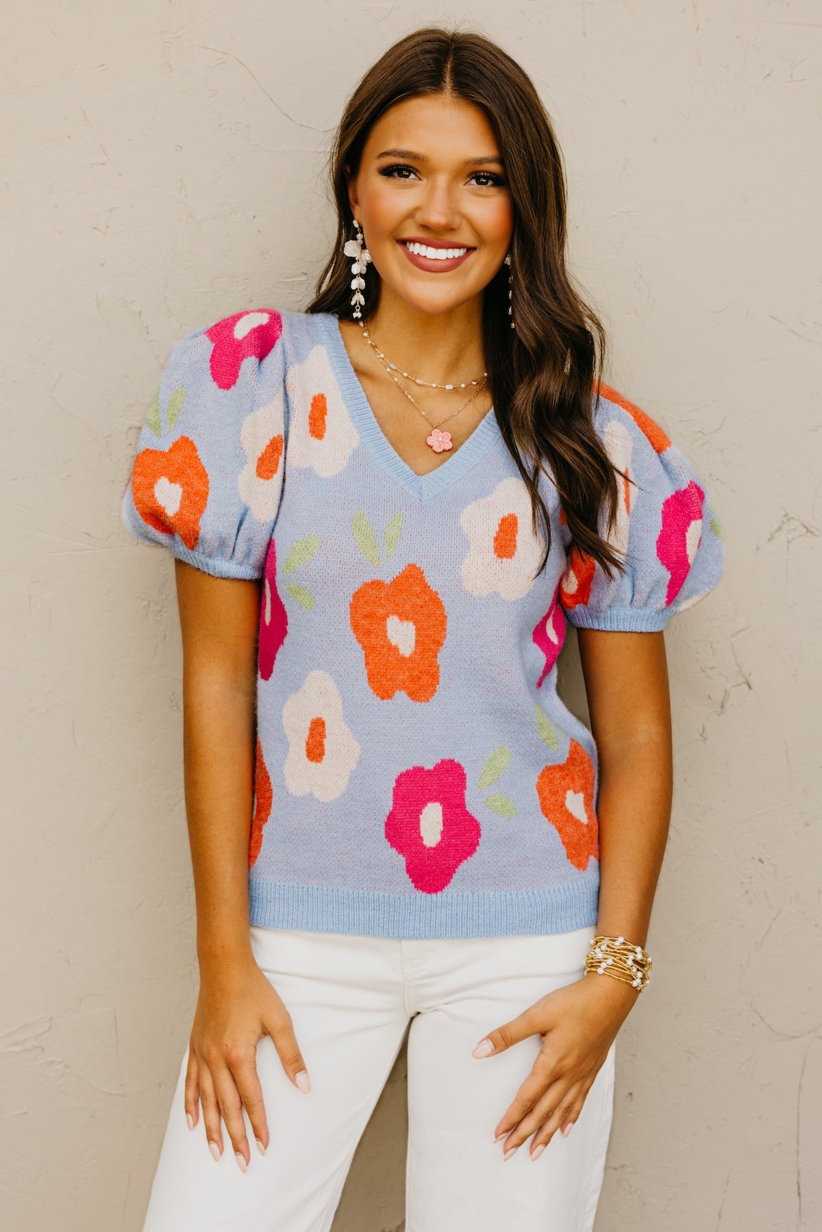The Gracelyn Floral Puff Sleeve Sweater Top