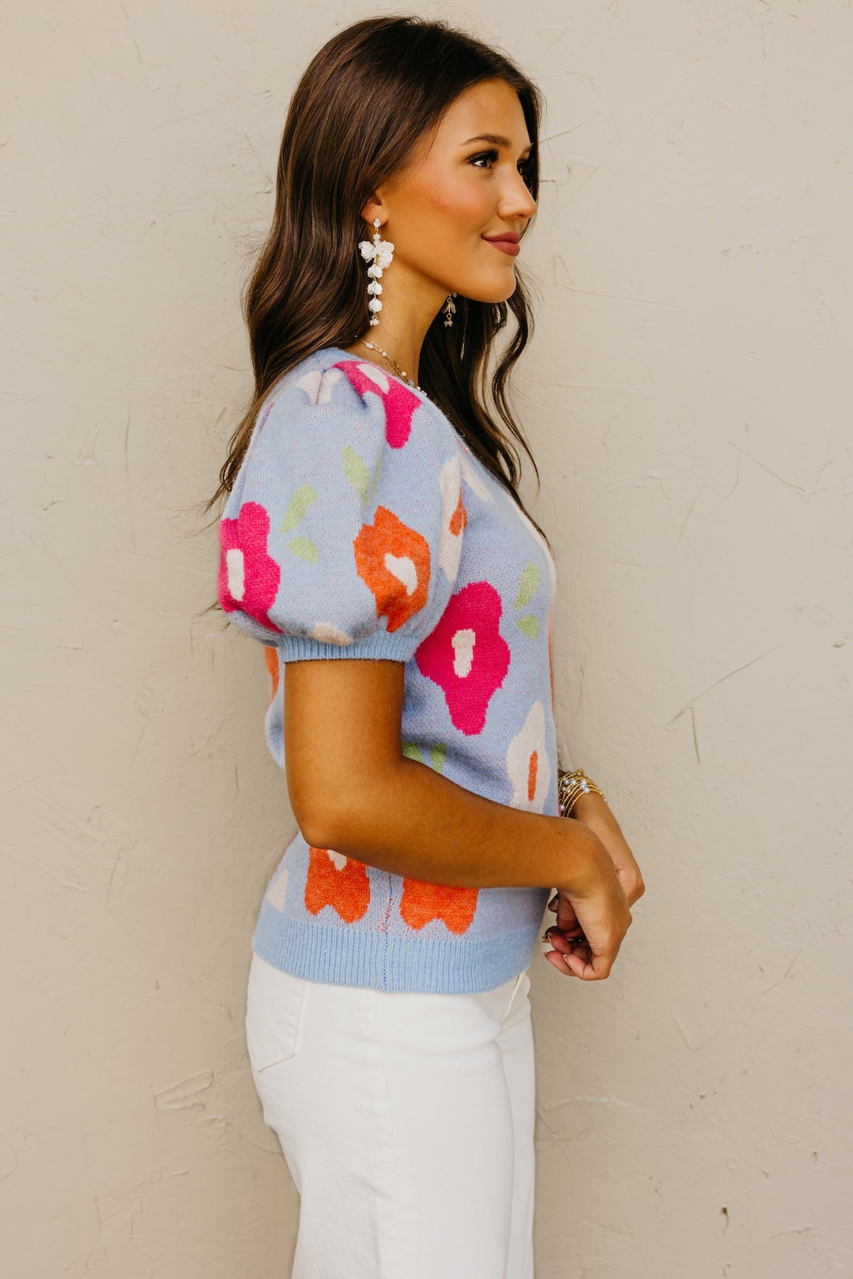 The Gracelyn Floral Puff Sleeve Sweater Top