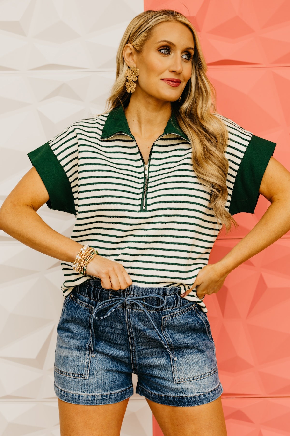 The Ainsley Striped Quarter Zip Top