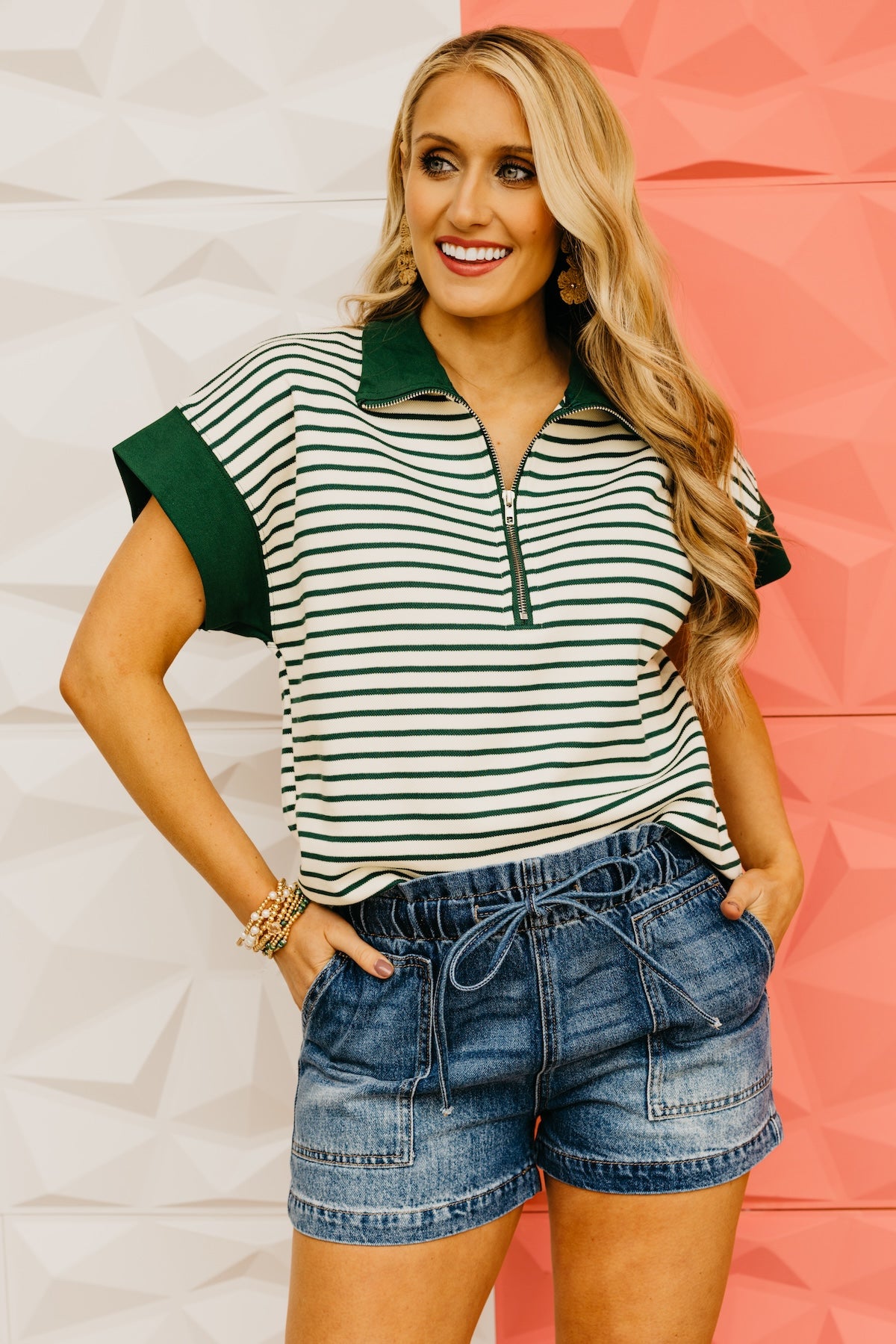 The Ainsley Striped Quarter Zip Top