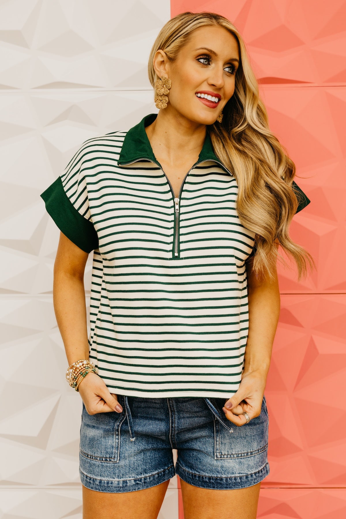 The Ainsley Striped Quarter Zip Top