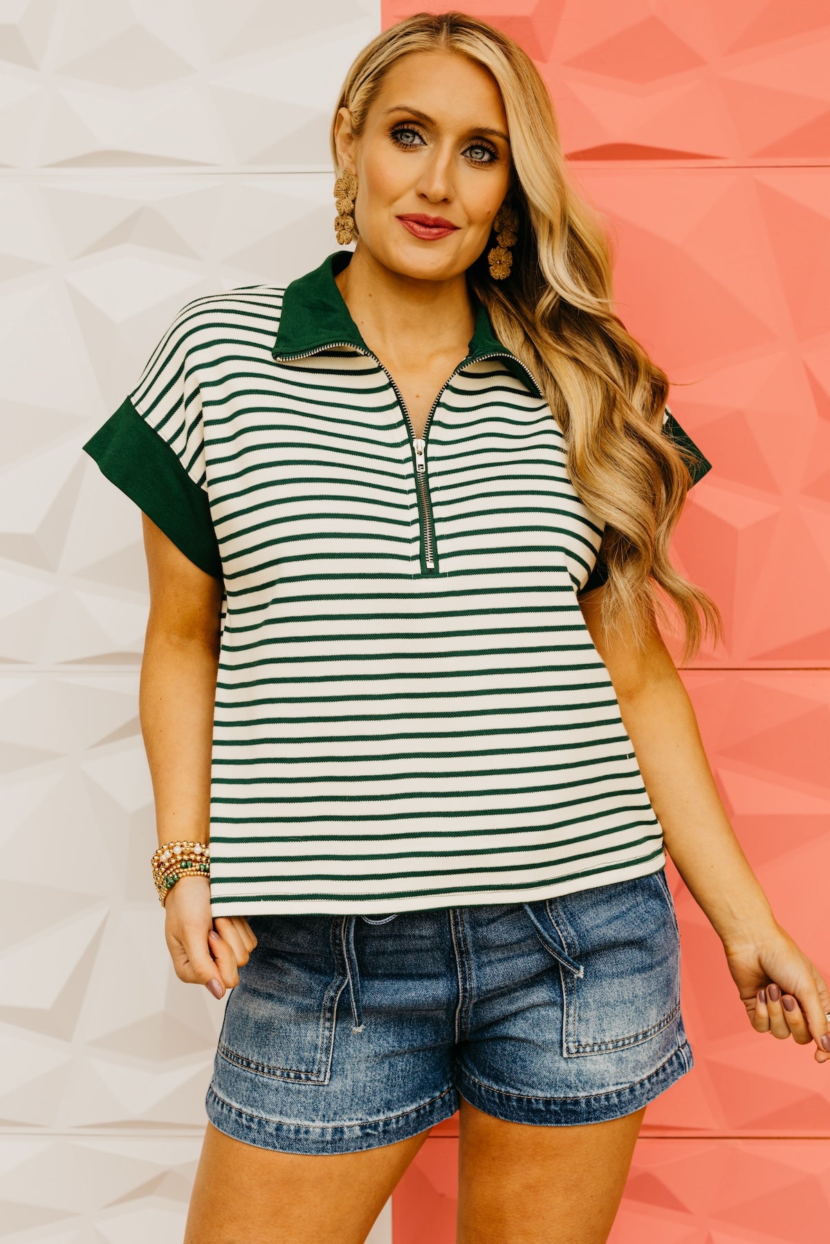 The Ainsley Striped Quarter Zip Top