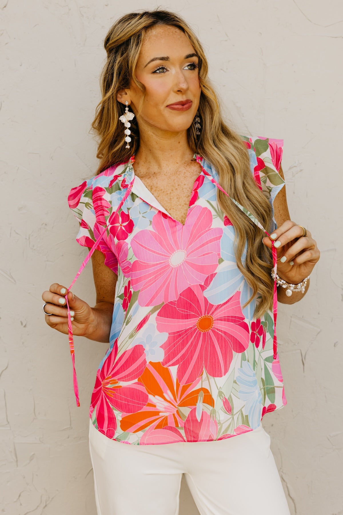 The Cynthia Floral Peasant Tie Blouse