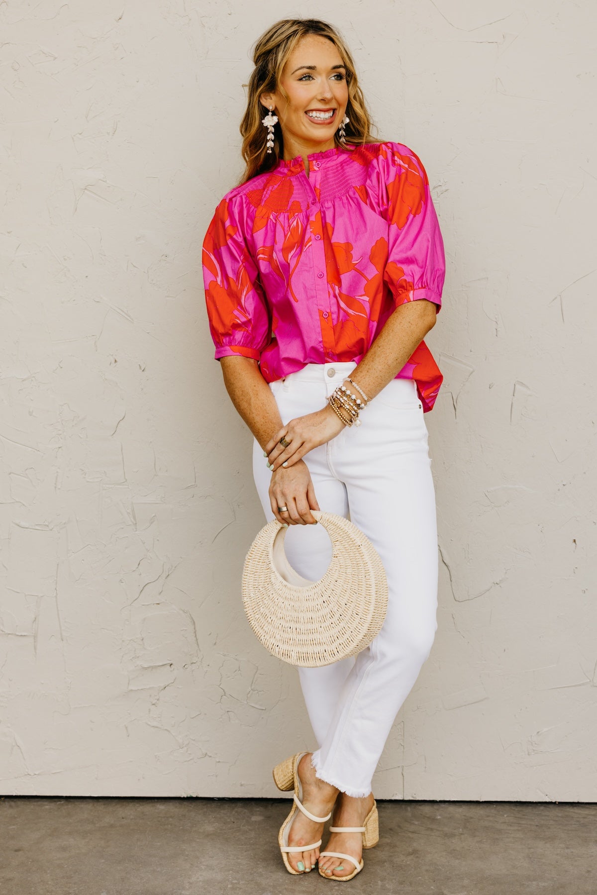 The Avery Floral Smocked Mock Neck Top