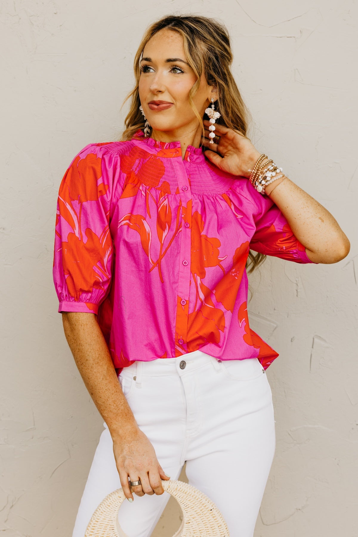 The Avery Floral Smocked Mock Neck Top