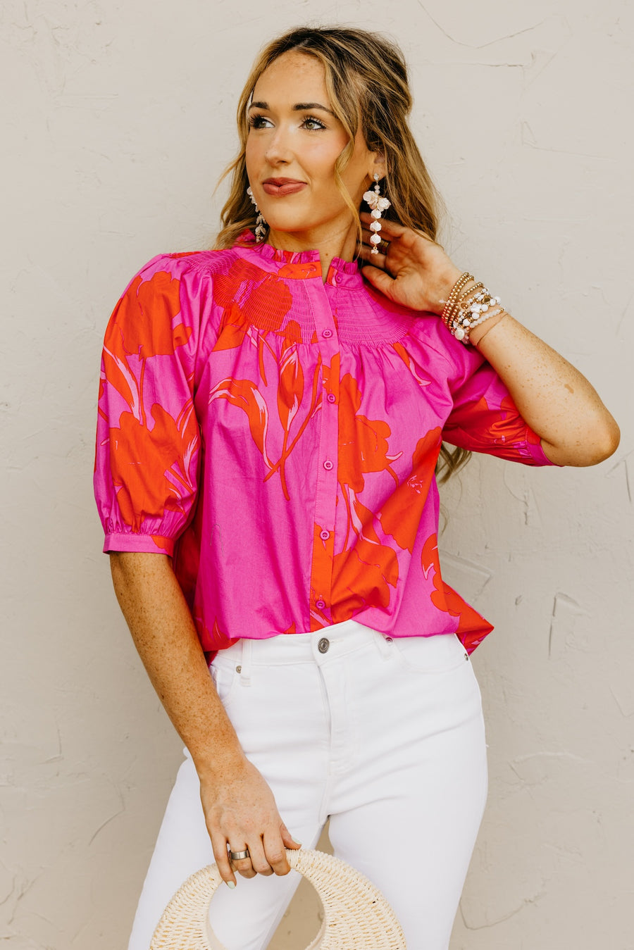 The Avery Floral Smocked Mock Neck Top