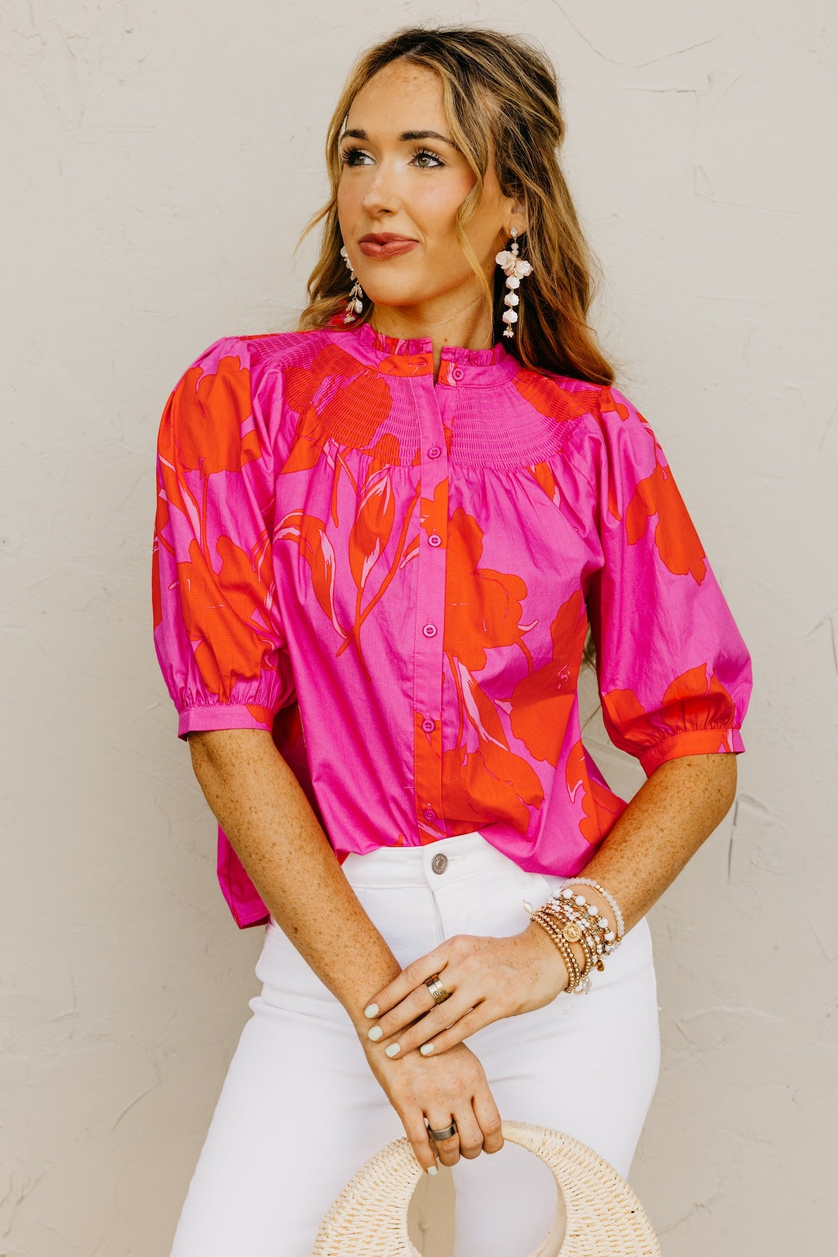 The Avery Floral Smocked Mock Neck Top