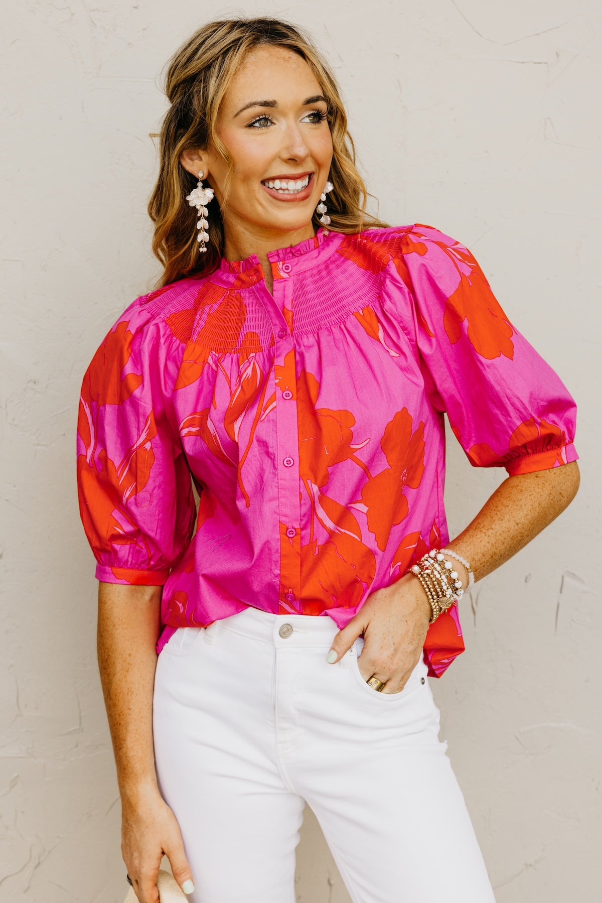 The Avery Floral Smocked Mock Neck Top