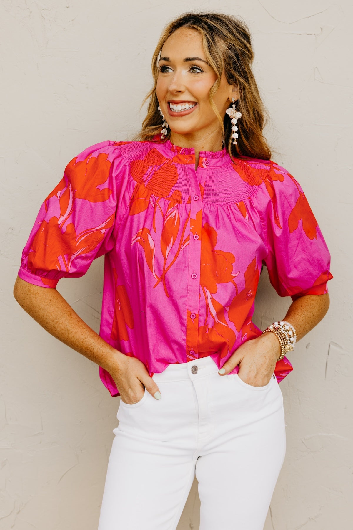 The Avery Floral Smocked Mock Neck Top
