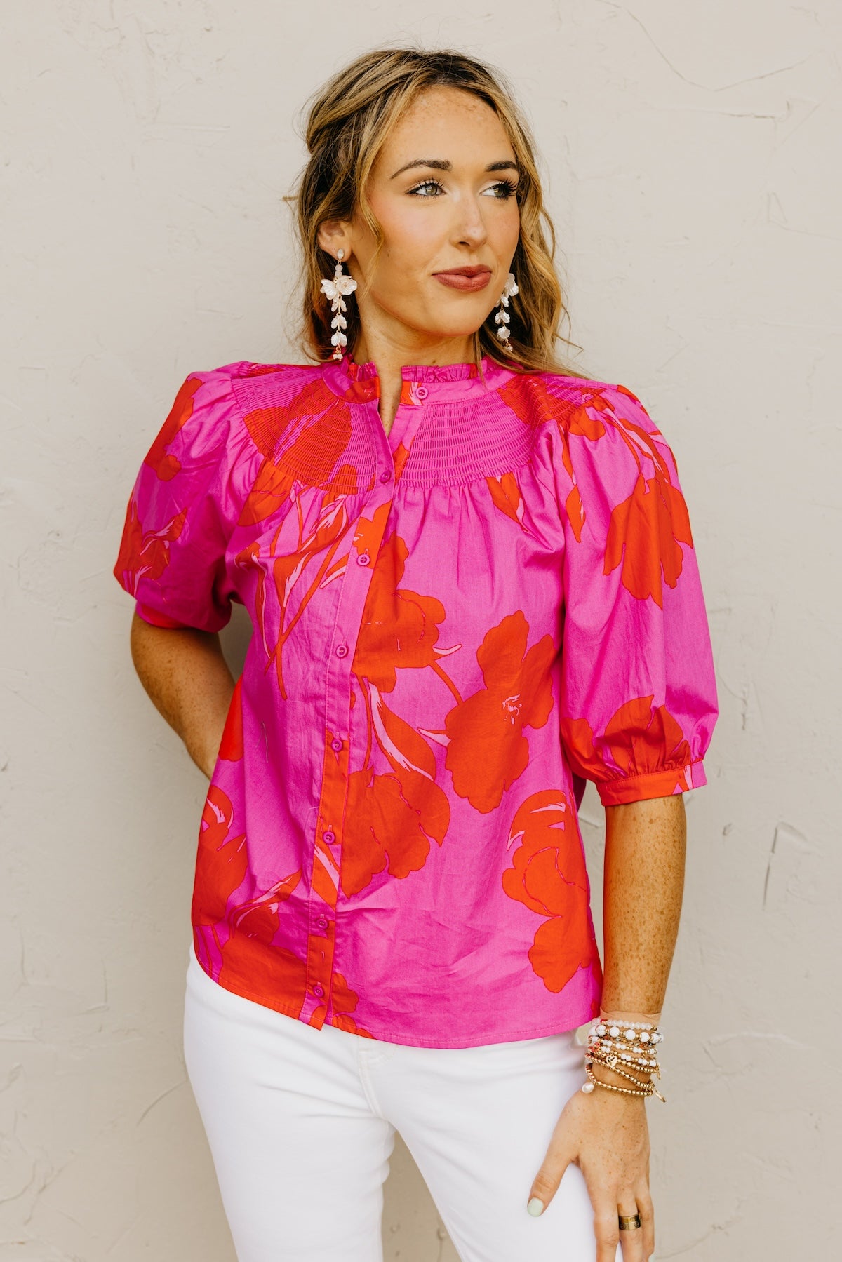 The Avery Floral Smocked Mock Neck Top