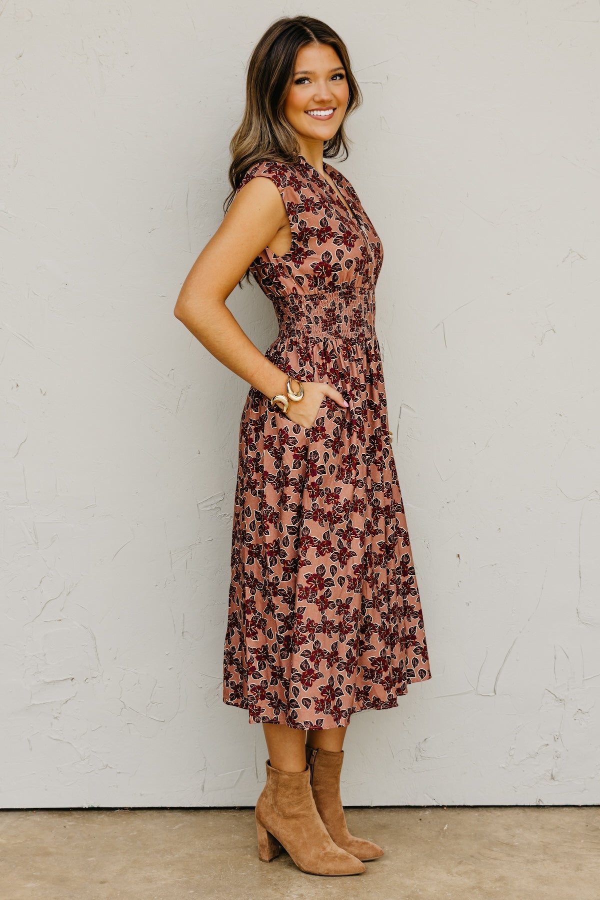 The Elora Floral Zip-Front Midi Dress