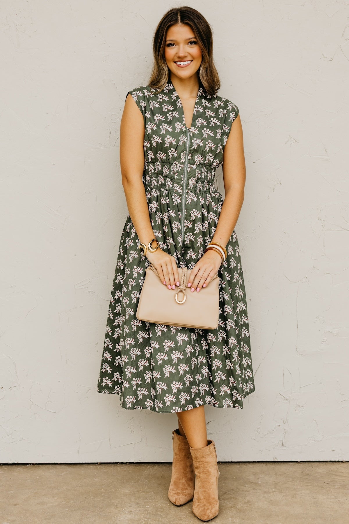 The Tayah Zip-Front Floral Midi Dress