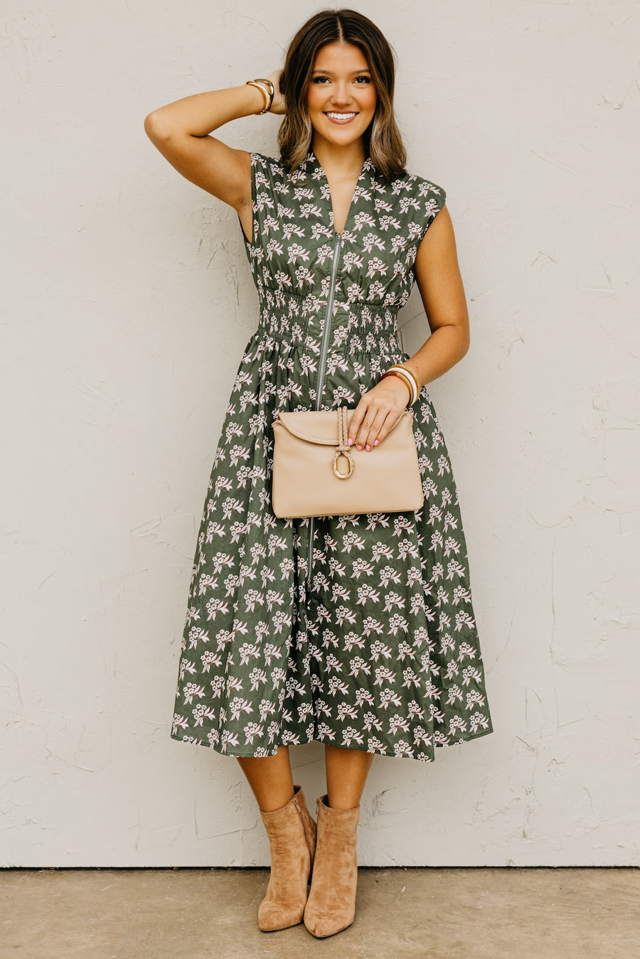 The Tayah Zip-Front Floral Midi Dress