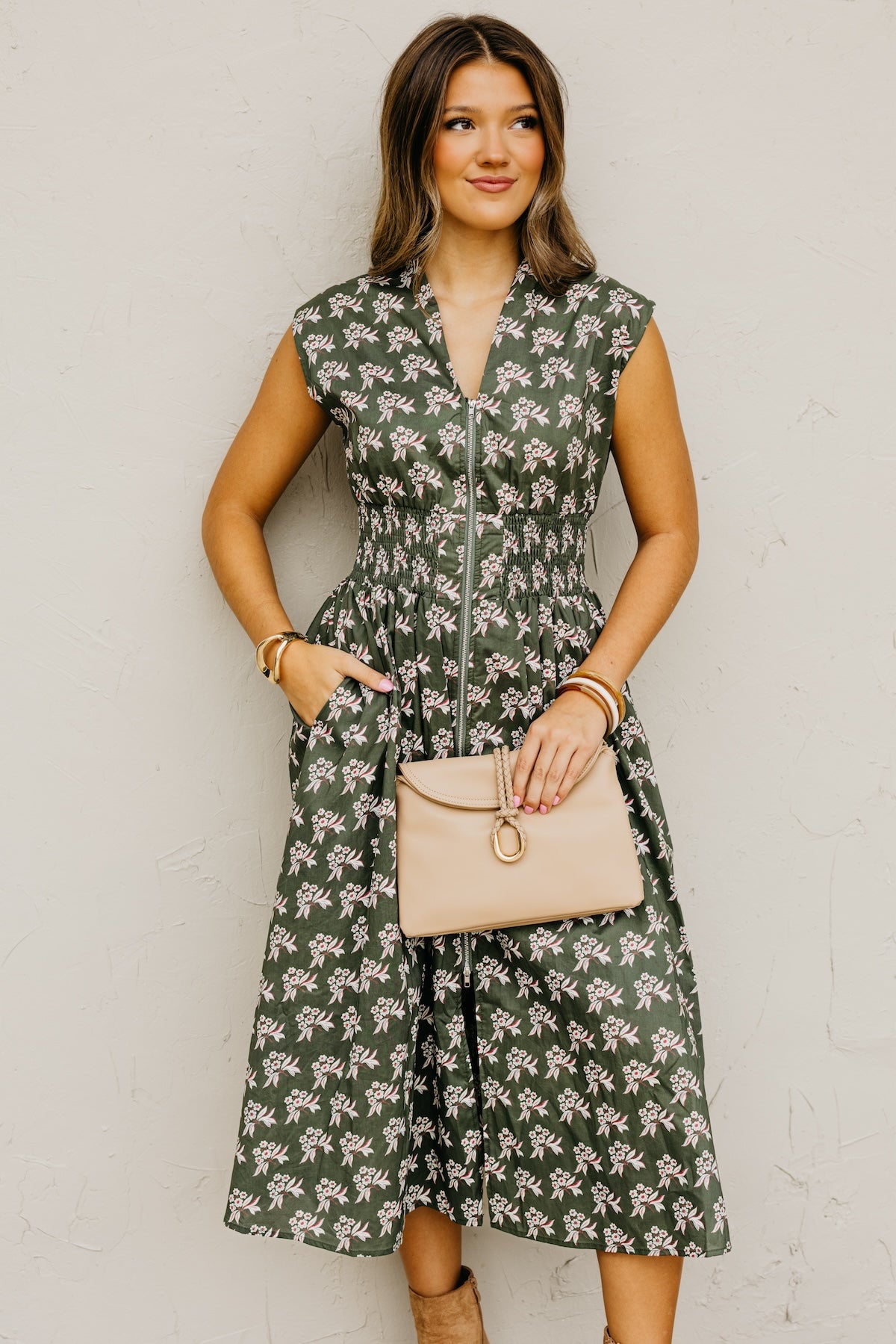 The Tayah Zip-Front Floral Midi Dress