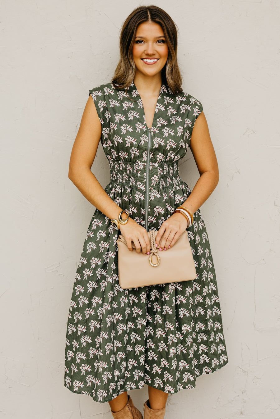 The Tayah Zip-Front Floral Midi Dress