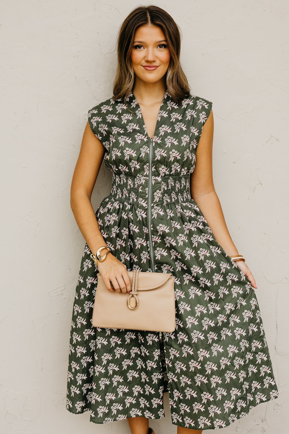 The Tayah Zip-Front Floral Midi Dress