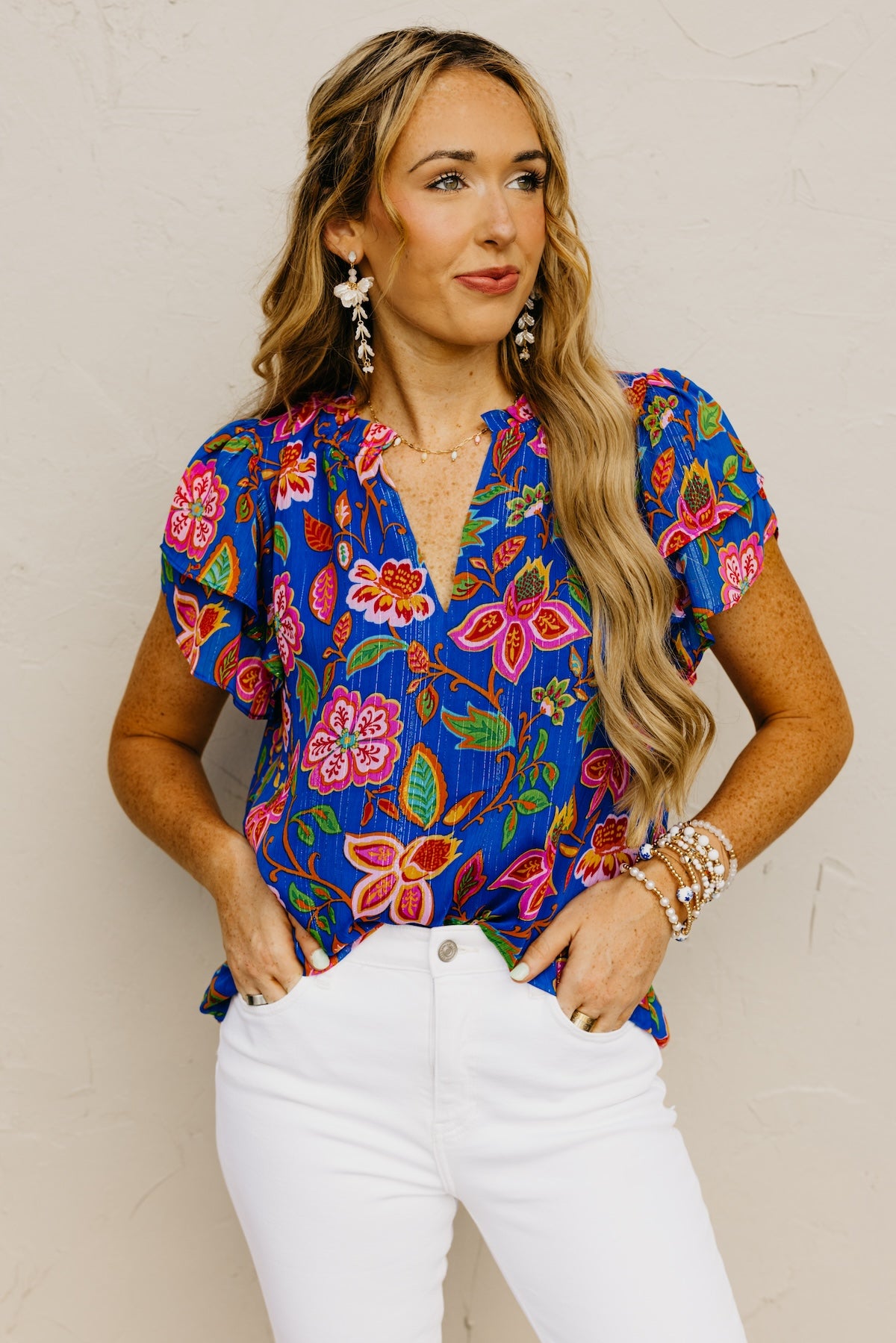 The Elle Floral Ruffle Tie Neck Blouse