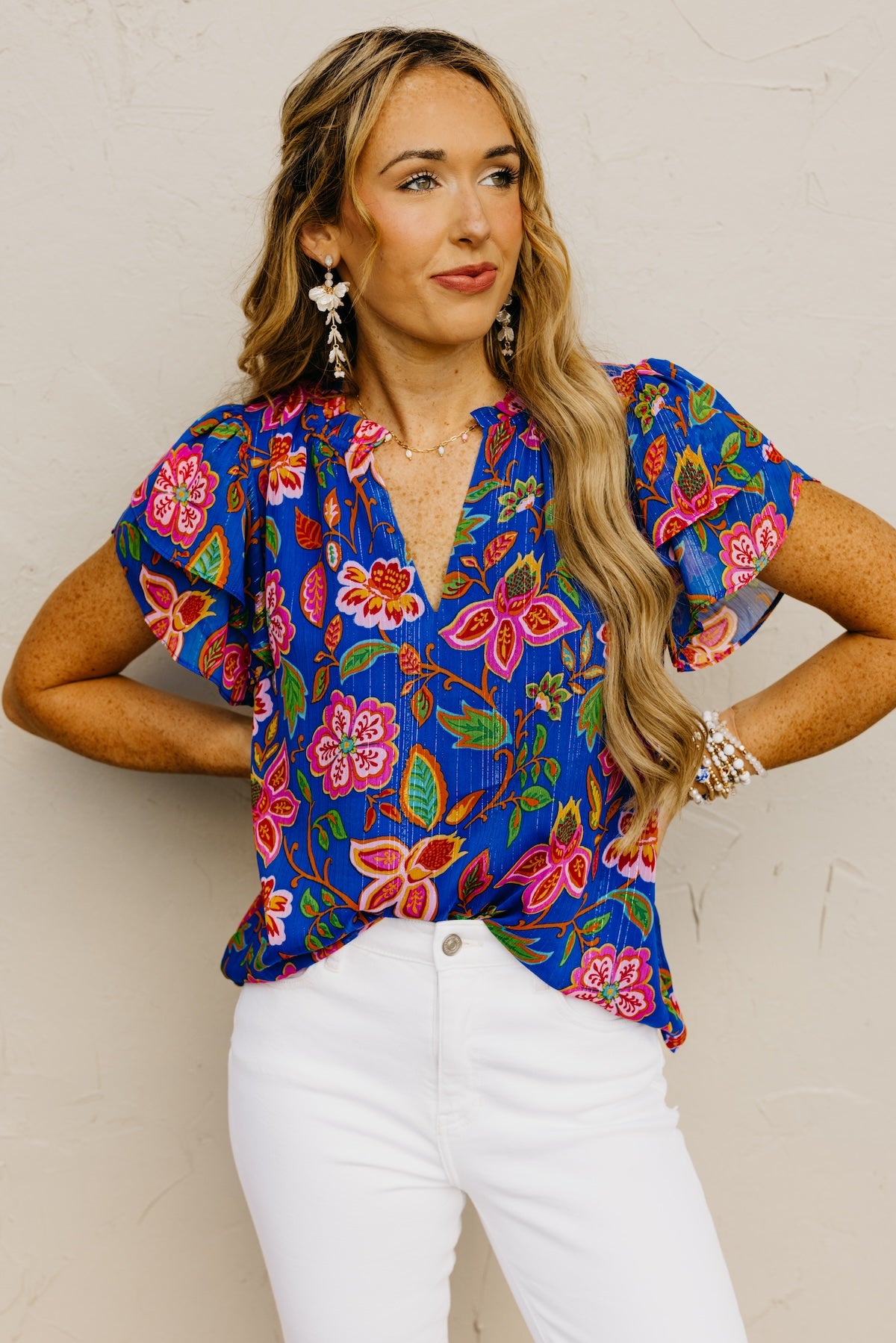 The Elle Floral Ruffle Tie Neck Blouse