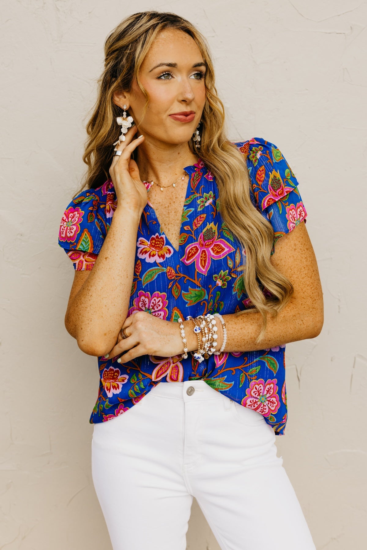 The Elle Floral Ruffle Tie Neck Blouse