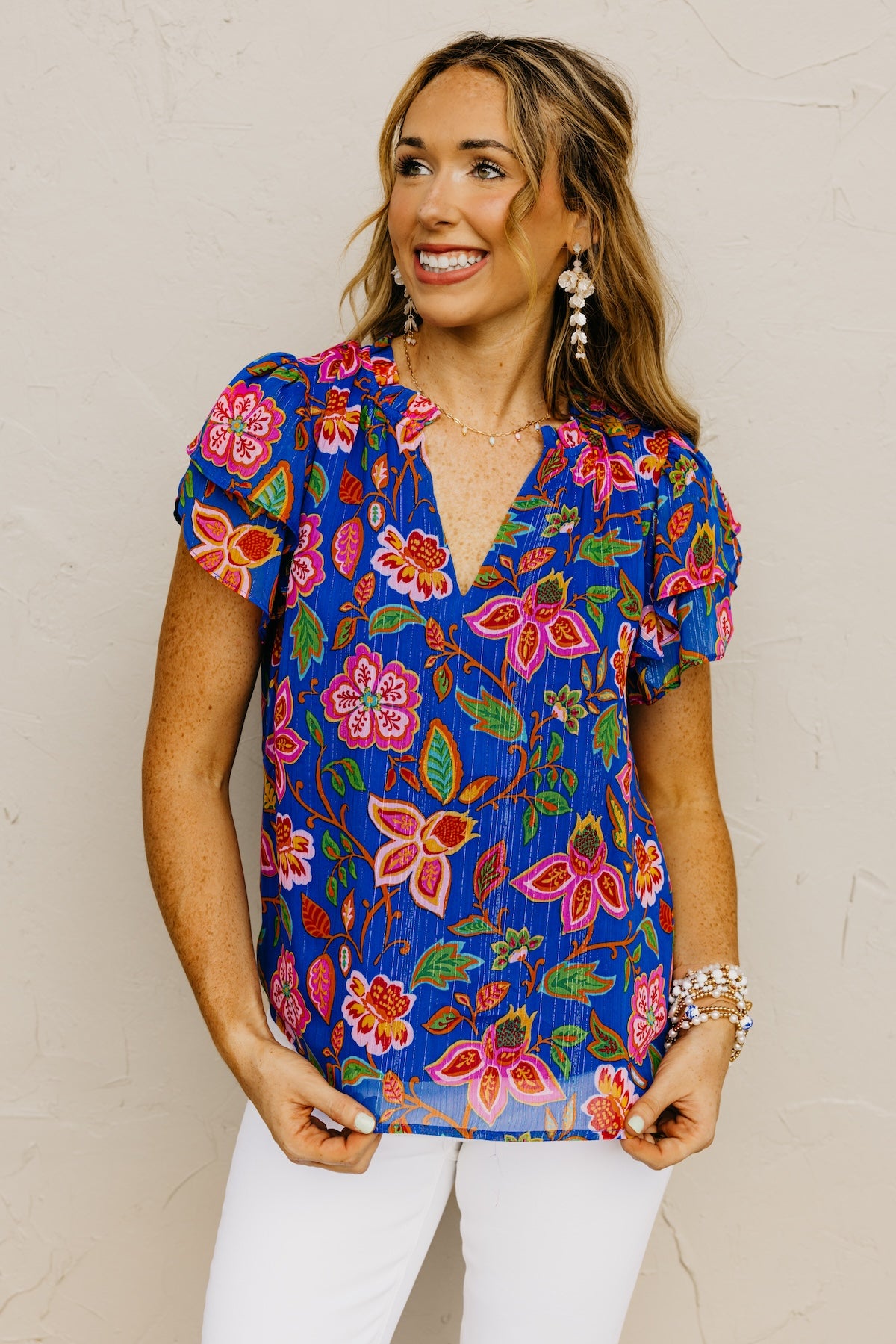 The Elle Floral Ruffle Tie Neck Blouse