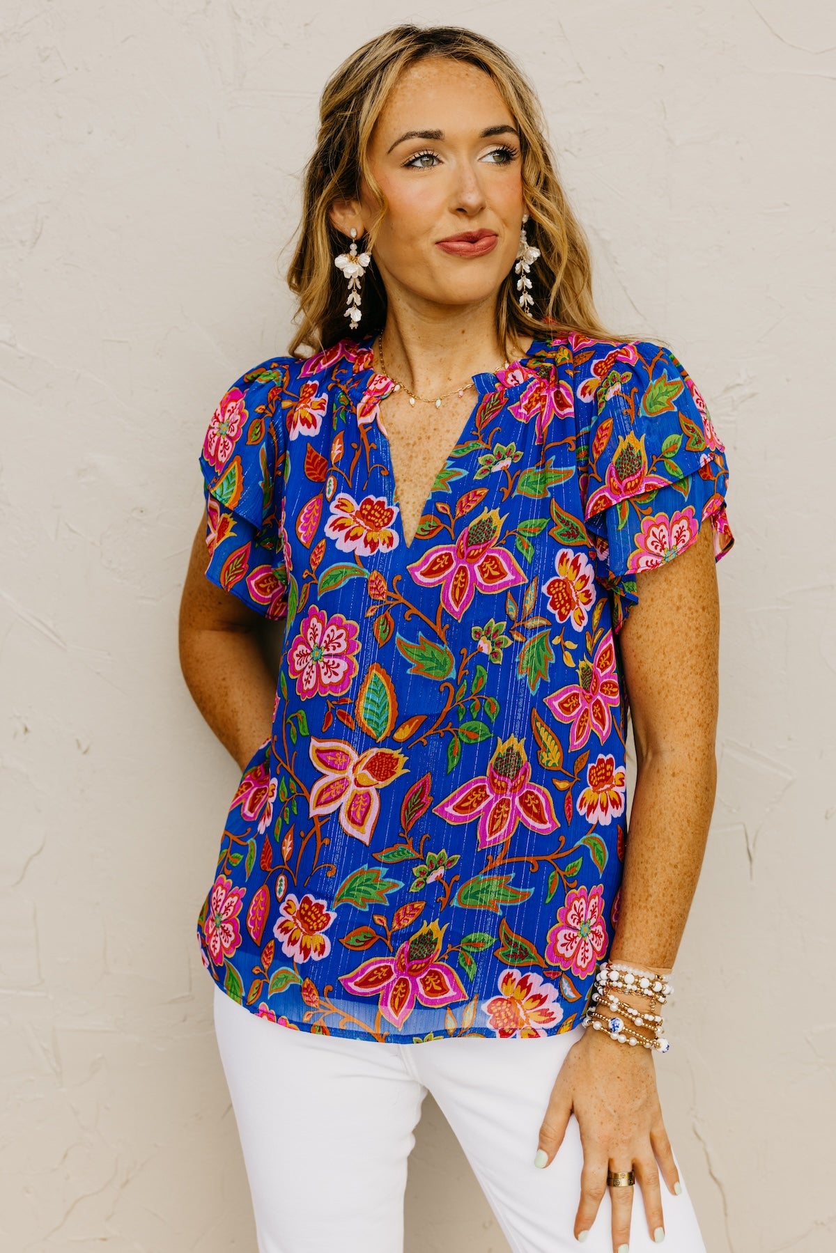 The Elle Floral Ruffle Tie Neck Blouse