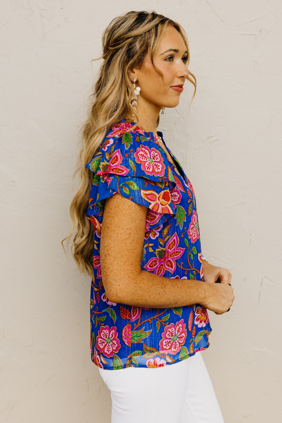 The Elle Floral Ruffle Tie Neck Blouse