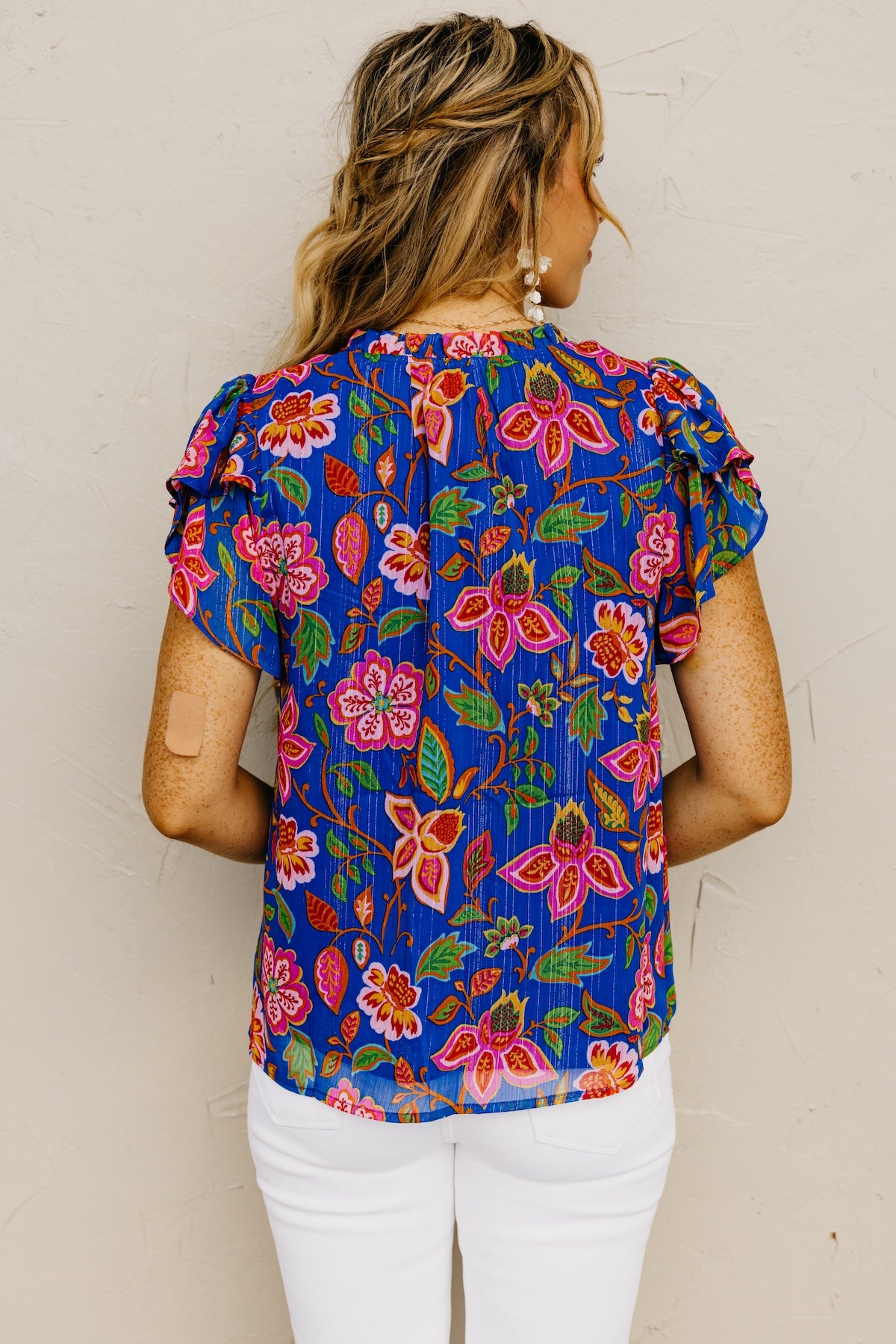 The Elle Floral Ruffle Tie Neck Blouse