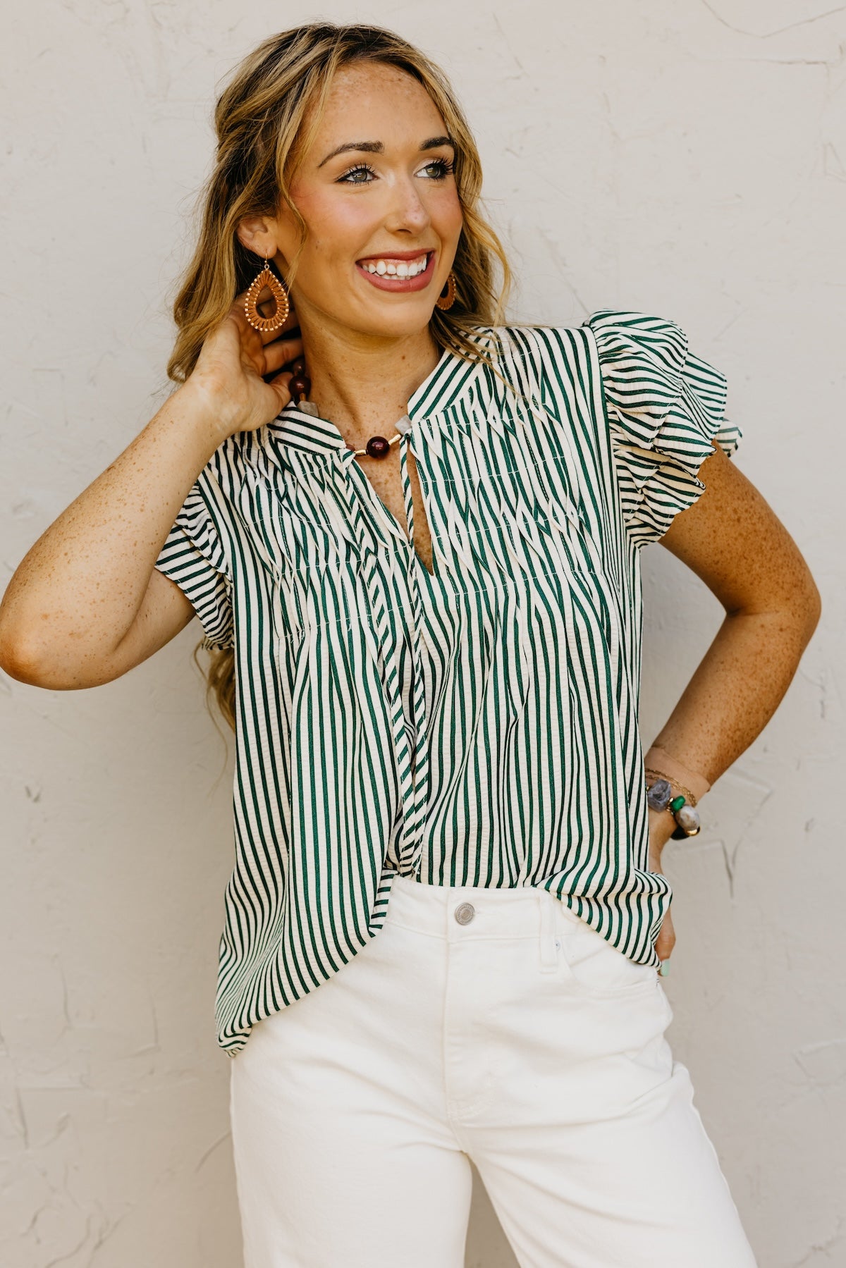 The Damon Ruffle Sleeve Striped Top