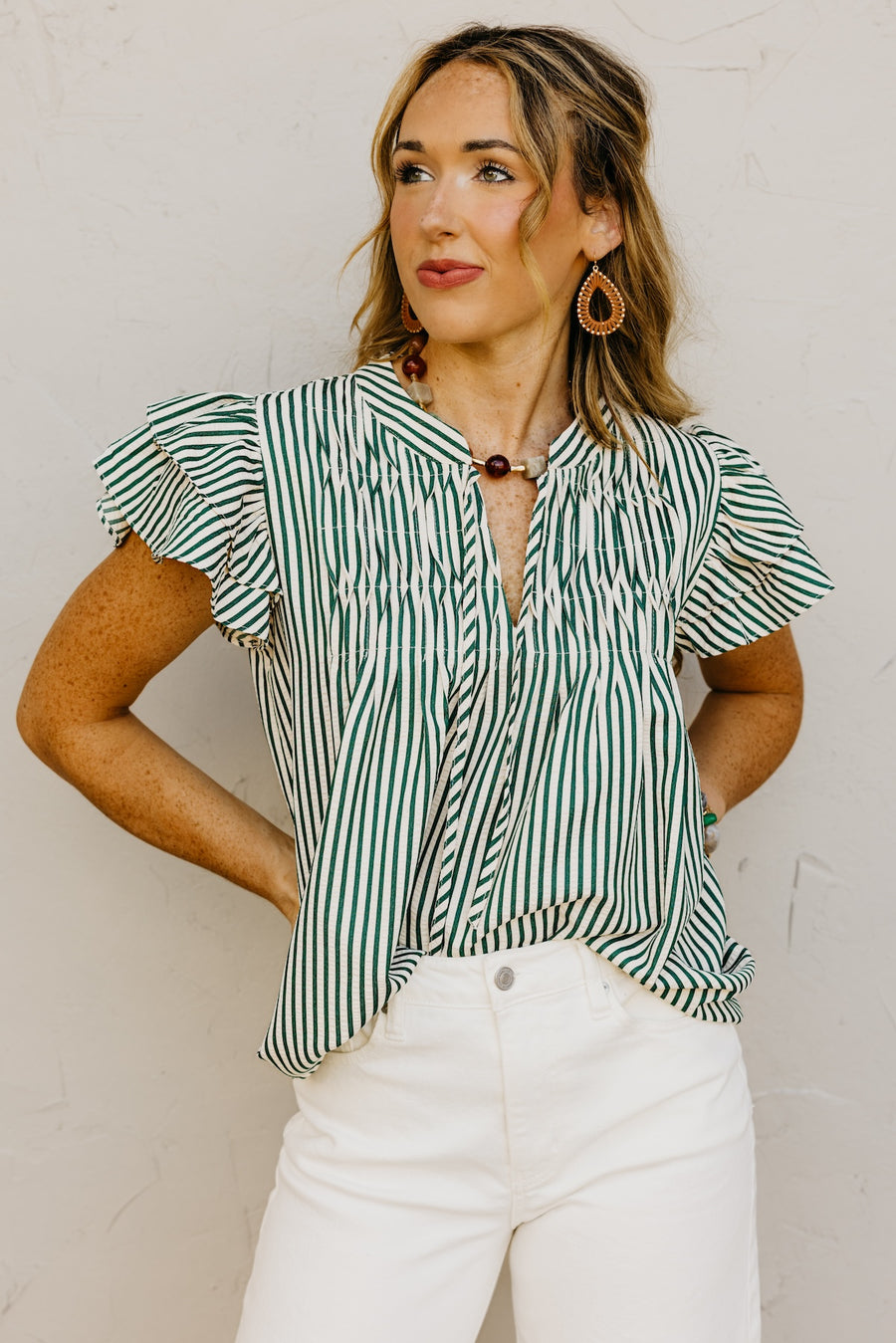 The Damon Ruffle Sleeve Striped Top