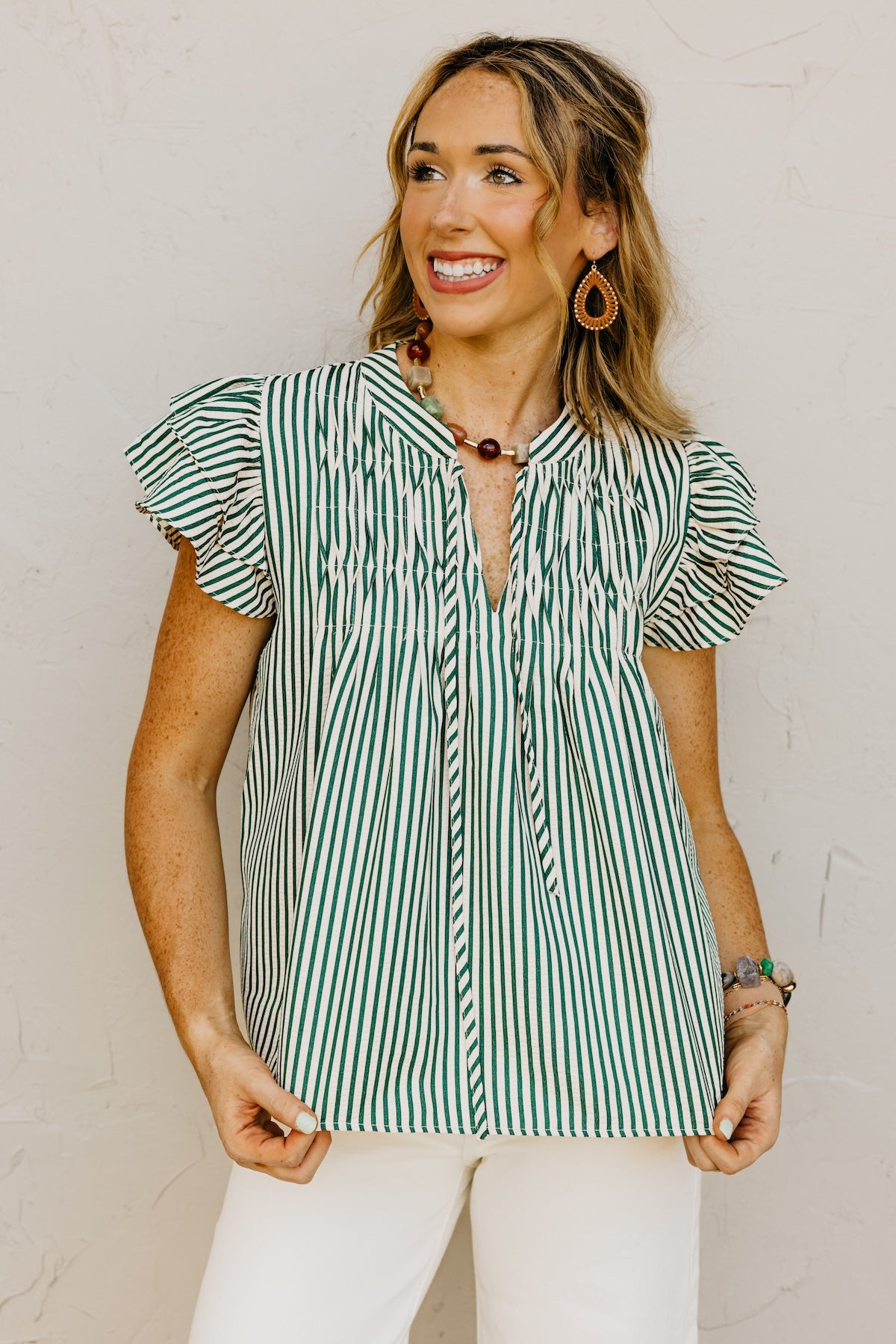The Damon Ruffle Sleeve Striped Top